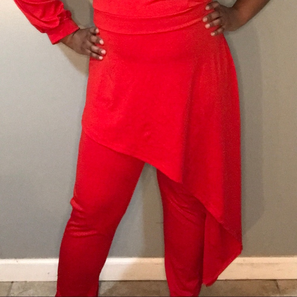 Red One-Arm Jumpsuit - Picture 3 of 5